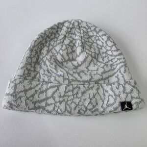 Jordan Elephant Print Beanie Hat 274562-100 Grey White One Size OS Mens Knit Cap